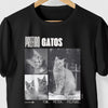 Close da estampa PREFIRO GATOS na camiseta branca, com a impressão DTG direto na malha de algodão